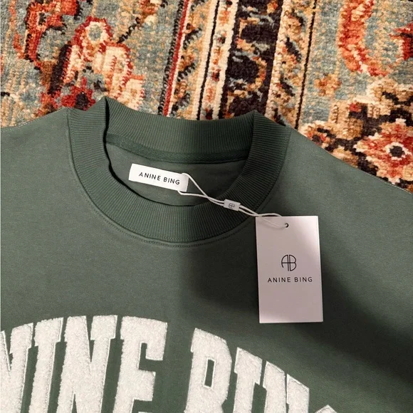 ANINE BING Tyler Sweatshirt in Artichoke Small NWT - Picture 2 of 7